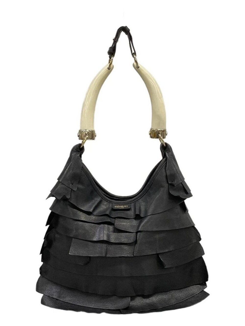 YvesSaintLaurent rivegauche (YSL) St-Tropez 129133 Black White Leather - Picture 3 of 15